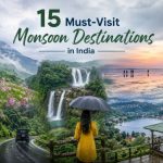 Featured image showcasing the best places to visit in India during the monsoon, including the Valley of Flowers, waterfalls, misty hill stations, and scenic rain-soaked landscapes.