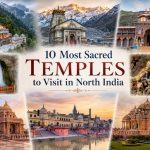 Featured image showcasing the 10 most sacred temples to visit in North India, including Kedarnath, Badrinath, Vaishno Devi, Ram Mandir Ayodhya, Kashi Vishwanath, and Akshardham Temple.